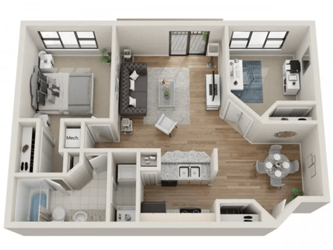 a 3d drawing of the upper floor of a house